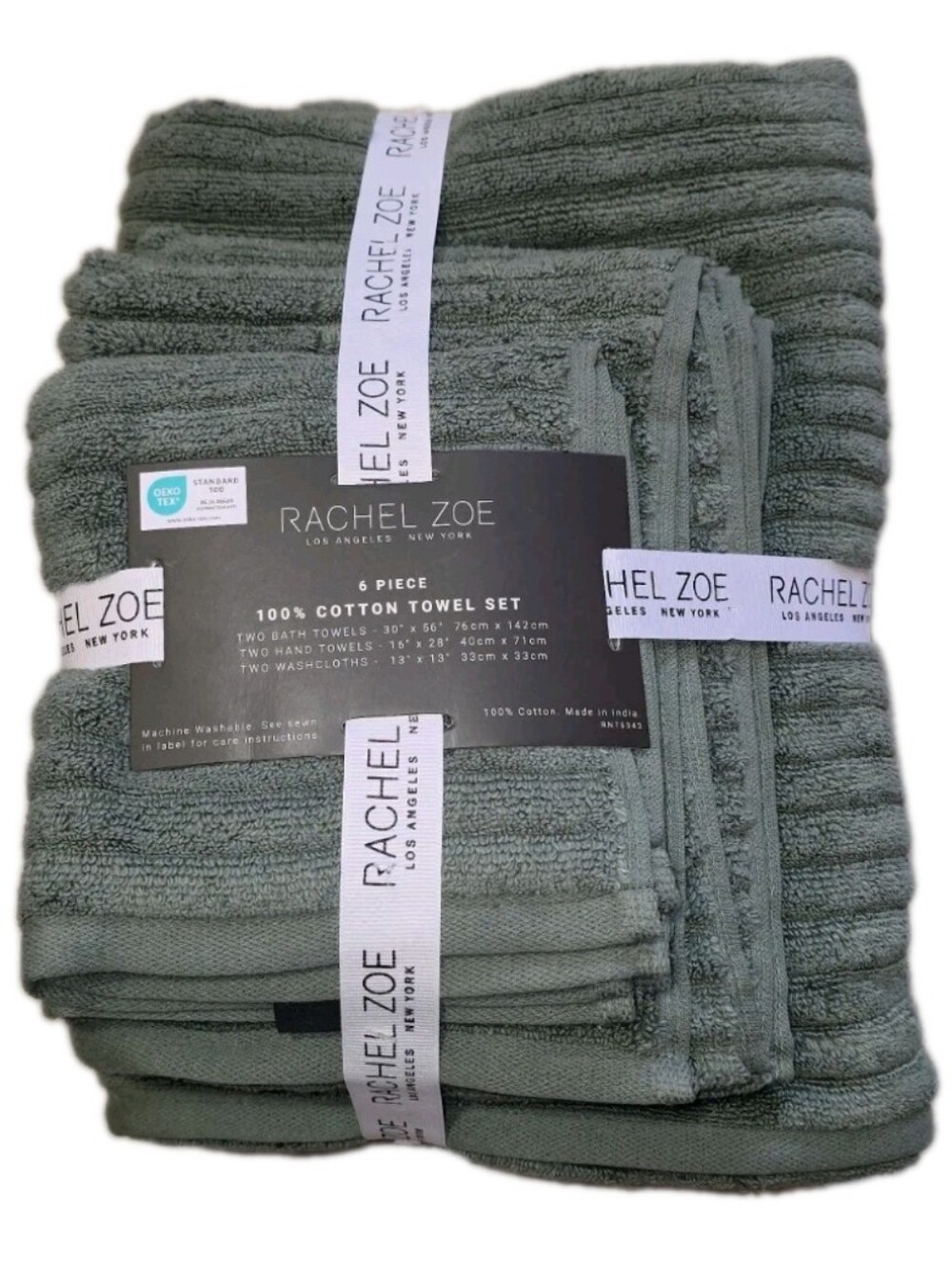 Rachel Zoe, 6 Pcs Cotton Towel Set - Sage Green